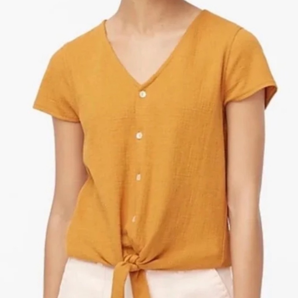 Textured button front tie top